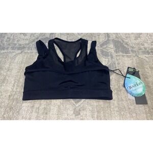 New Mona B Women Black Padded Sports Bra Sz Small Greenlon